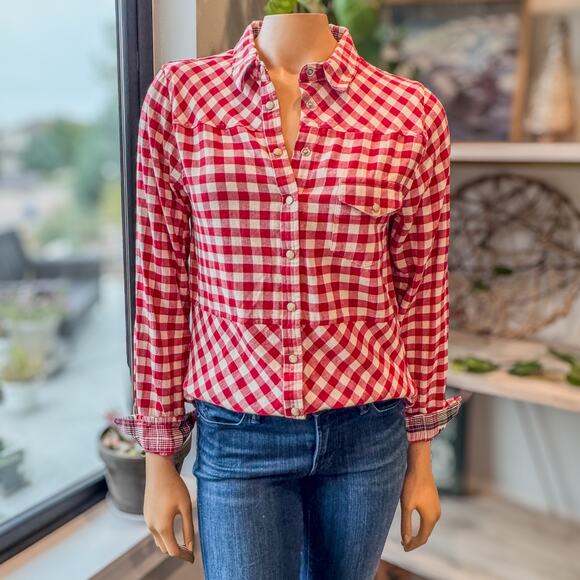 Tasha Polizzi Collection Red and White Gingham Pearl Snap Western Shirt, Medium - Picture 2 of 9